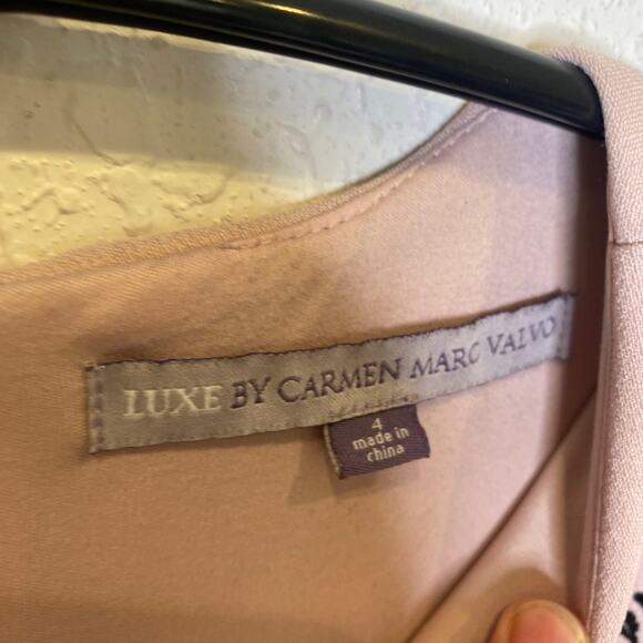 Luxe by Carmen Marc Valvo Midi Fit & Flare Dress Sz 4 Pink Black - Picture 5 of 16